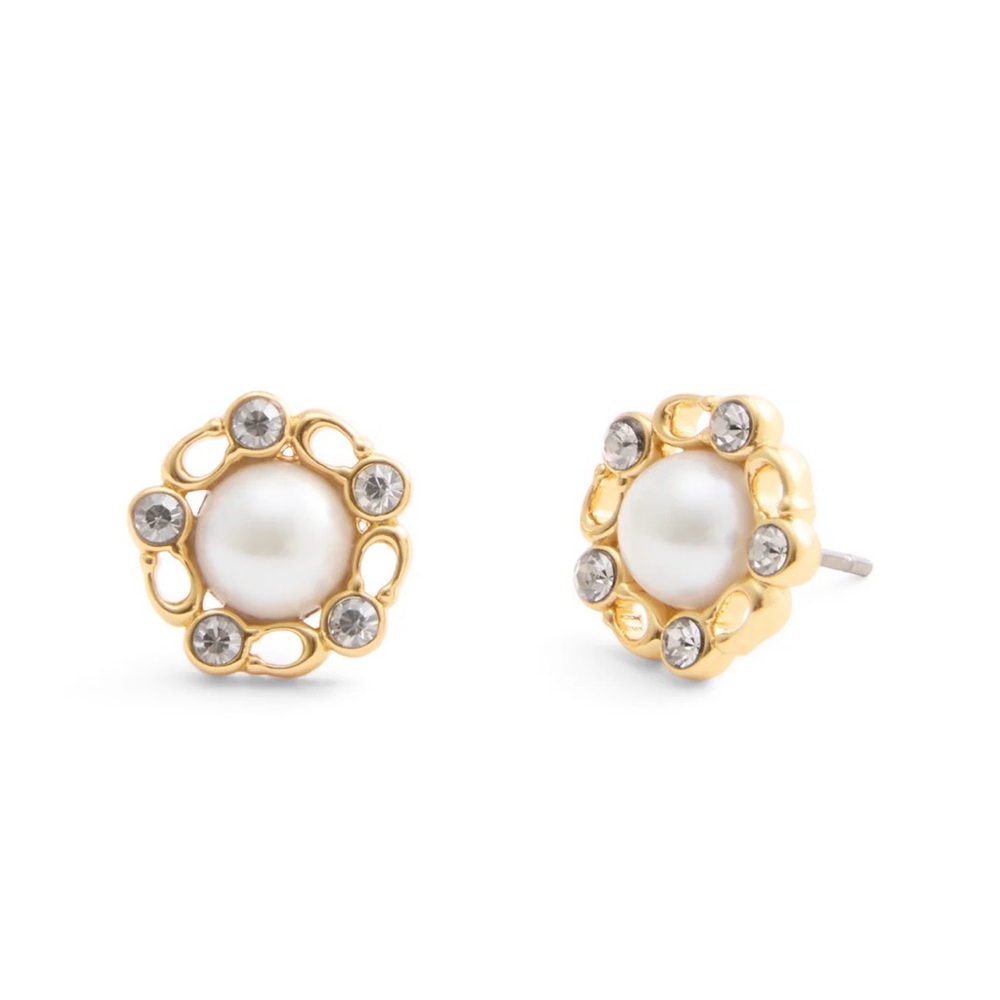 COACH SIGNATURE HERITAGE PEARL STUD EARRINGS